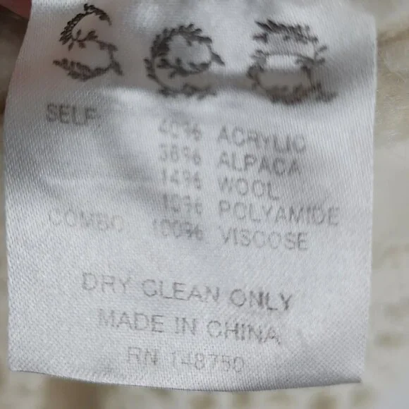 Sea New York Ellie Combo Sweater Cable Knit Puff Lace Sleeves Cream Alpaca Wool - Picture 9 of 14